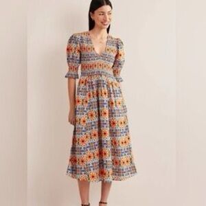 Biden Smocked Bodice Midi Dress